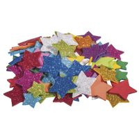 100x Zelfklevende hobby/knutsel foam/rubber sterretjes met glitters   -