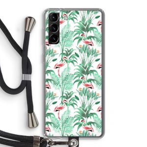 Flamingo bladeren: Samsung Galaxy S21 Plus Transparant Hoesje met koord