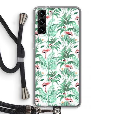 Flamingo bladeren: Samsung Galaxy S21 Plus Transparant Hoesje met koord