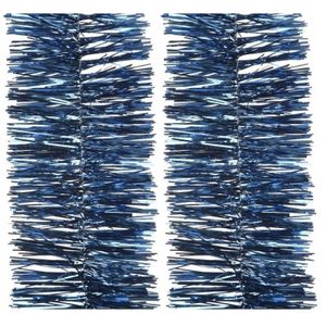 2x Kerst lametta guirlande donkerblauw 270 cm kerstboom versiering/decoratie   -