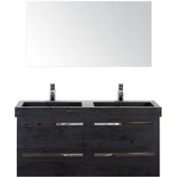 Seville Badmeubelset 120 cm - 4 Laden Black Oak - Wastafel Hardsteen Wit Lucca met Spiegel