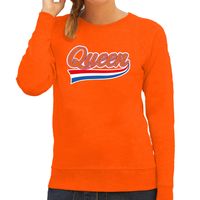 Queen met sierlijke wimpel sweater oranje voor dames - Koningsdag truien - thumbnail