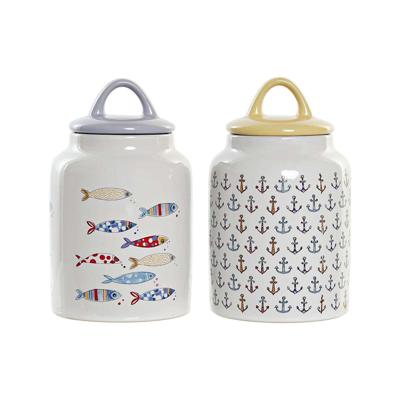 Tin DKD Home Decor Wit Multicolour Keramiek Mediterrane (2 Stuks)