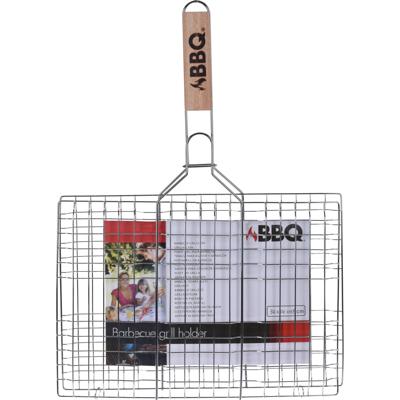 BBQ Collection barbecue hamburger grill klem - met houten handvat - 34 x 24 x 48 cm