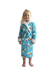 Kinderbadjas regenboog met capuchon - luxe fleece-116