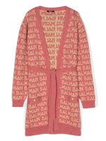 Balmain Kids cardigan ceinturé en maille intarsia - Rose - thumbnail