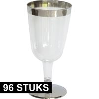 96x Luxe wijnglazen zilver/transparant   -