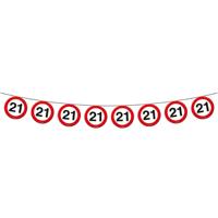 1x Vlaggenlijn versiering 21 jaar verkeersborden 10 meter