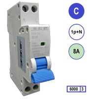 SEP Installatieautomaat 8A 1p+n C8 6kA INS18-C08 inst. 1p+n C8 6kA (18mm)