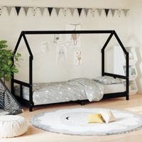 Kinderbedframe 80x200 cm massief grenenhout zwart - thumbnail