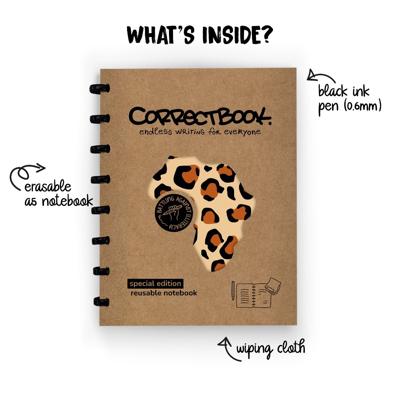 Correctbook Powerful Leopard A5 Gelinieerd - Uitwisbaar / Herschrijfbaar Notitieboek