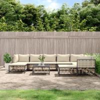 10-delige Loungeset met kussens poly rattan antracietkleurig