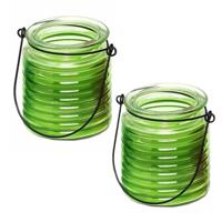 Citronellakaars - 2x - in groen geribbeld glas - 8 cm - insecten verjagen - buitenkaars