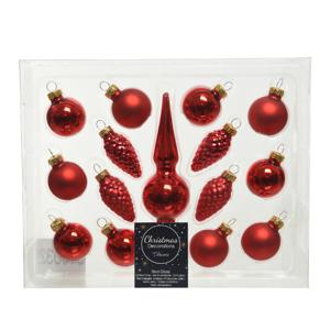 Decoris Mini kerstballen D3 cm - met piek - set 15-delig - rood - glas - kerstversiering