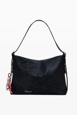 Middelgrote tas met borduursels in leerlook - BLACK - U