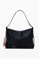 Middelgrote tas met borduursels in leerlook - BLACK - U