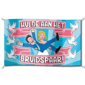 Gevelvlag Hulde aan het bruidspaar - 90 x 150 cm - polyester - bruiloft/huwelijk vlag