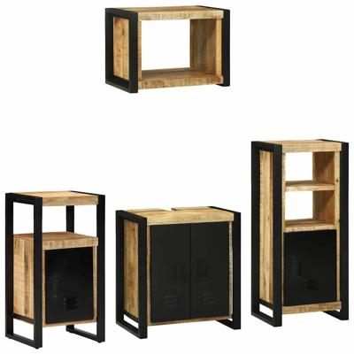 Badkamermeubelset met plank 4 pcs Bruin Massief Mango Hout