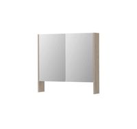 INK SPK3 spiegelkast met 2 dubbel gespiegelde deuren, open planchet, stopcontact en schakelaar 80 x 14 x 74 cm, ivoor eiken - thumbnail