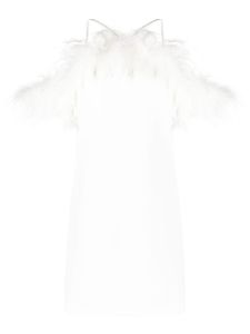 P.A.R.O.S.H. robe courte ornée de plumes à dos-nu - Blanc