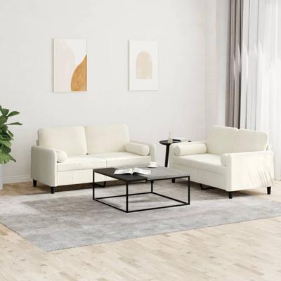 2-delige Loungeset met kussens fluweel crèmekleurig