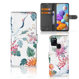 Samsung Galaxy A21s Telefoonhoesje met Pasjes Bird Flowers