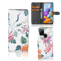 Samsung Galaxy A21s Telefoonhoesje met Pasjes Bird Flowers - thumbnail