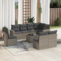 9-delige Loungeset met kussens poly rattan grijs