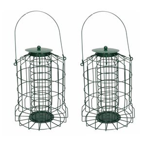 2x Stuks vogel pinda voedersilo/voederkooi voor metaal voor mezen groen 26 cm