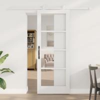 Schuifdeur met Hardware Set 'ORKDAL'Wit Massief Hout & Glas