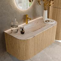 Badmeubel Mondiaz Kurve-Dlux | 100 cm | Meubelkleur Oak | Wastafelkleur Nata | Solid surface | Wasbak midden spoelbak | 1 kraangat Badmeubel Mondiaz Kurve-Dlux | 100 cm | Meubelkleur Oak | Wastafelkleur Nata | Solid surface | Wasbak midden spoelbak | 1 kraangat