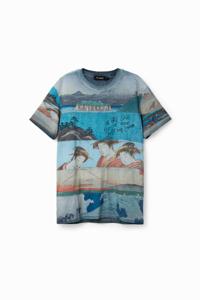 T-shirt korte mouwen en Japanse print - BROWN - XL