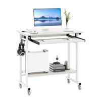 Bureau met Wielen & Toetsenbordlade & Onderblad & Haak Computerbureau Wit