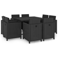 9-delige Tuinset met kussens poly rattan zwart