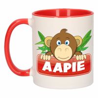 Kinder apen mok / beker Aapie rood / wit 300 ml - thumbnail