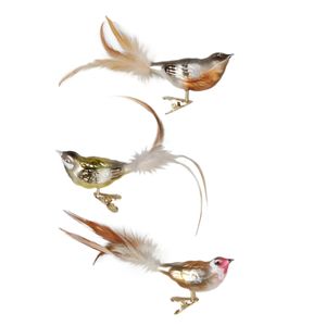 3x stuks luxe glazen decoratie vogels op clip gekleurd 11 cm