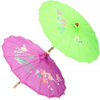 Set van 2x stuks Aziatische/Chinese decoratie paraplus roze en groen dia 80 cm - thumbnail