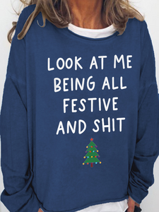 Women's Christmas Casual Crew Neck Cotton-Blend Sweatshirt