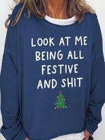 Women's Christmas Casual Crew Neck Cotton-Blend Sweatshirt - thumbnail