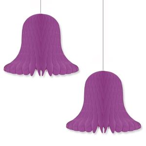 4x Kerstversiering violet paars kerstklokken lampionnen 20 cm