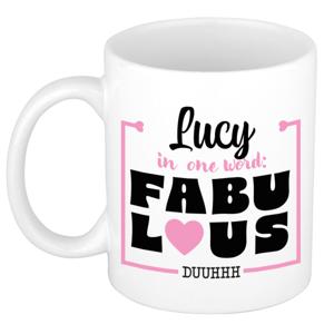 Naam mok Lucy - wit - Fabulous - keramiek - 300 ml - cadeau collega beker