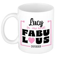 Naam mok Lucy - wit - Fabulous - keramiek - 300 ml - cadeau collega beker - thumbnail