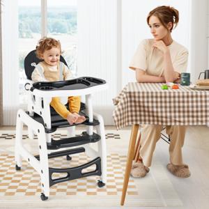3-In-1 Omvormbare Voedingsstoel/Babytafel en Stoel met Verwijderbare Lade met 4 Standen Zitkussen Rugleuning met 3 Standen