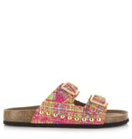 DWRS LABEL DWRS Label - Malibu tweed | pink Roze Textiel Slippers met gesp Dames - thumbnail