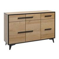 Meubella Dressoir Frey - Licht eiken - Zwart - 135 cm - thumbnail