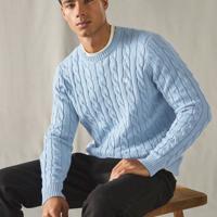 Bon&Bon Jersey de Manga Larga para Hombre en Lana Peinada Verde Celeste / M