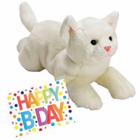 Pluche knuffel witte kat/poes 33 met A5-size Happy Birthday wenskaart - Knuffel huisdieren