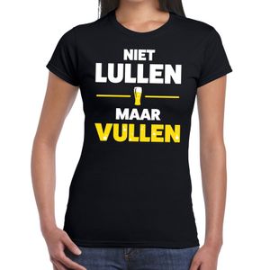 Niet lullen maar vullen tekst t-shirt zwart dames