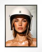 Urban Cotton Wandkleed 'Chanel Helmet' 145 x 190cm in Floating Frame - black