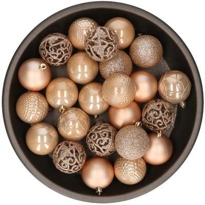 Kunststof kerstballen 37x stuks lichtbruin 6 cm